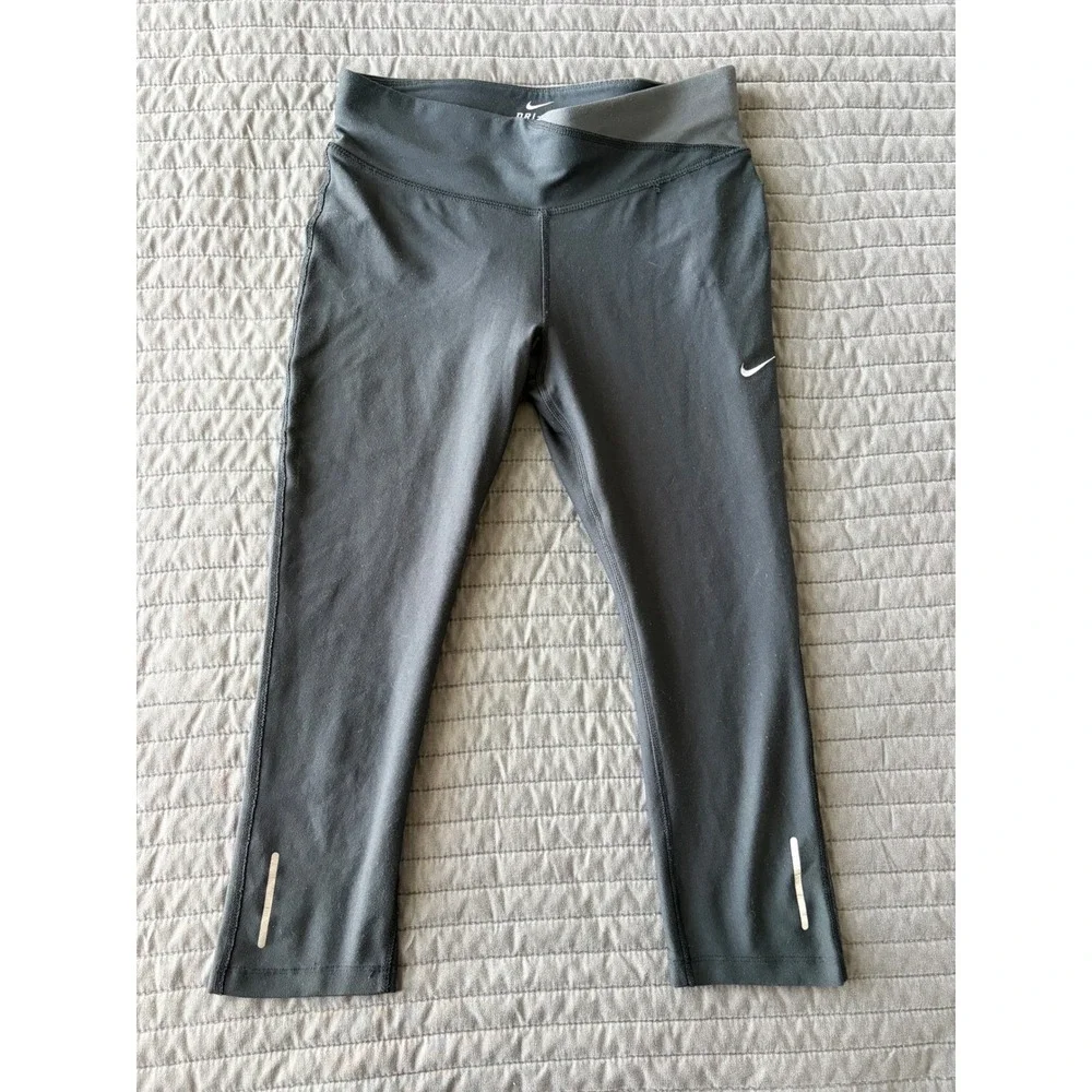Nike Dri-FIT Running Leggings Womens XS Black Grey Crop Capri Reflective Pocket